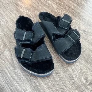 Birkenstock Arizona Black Shearling Suede Leather Size 39